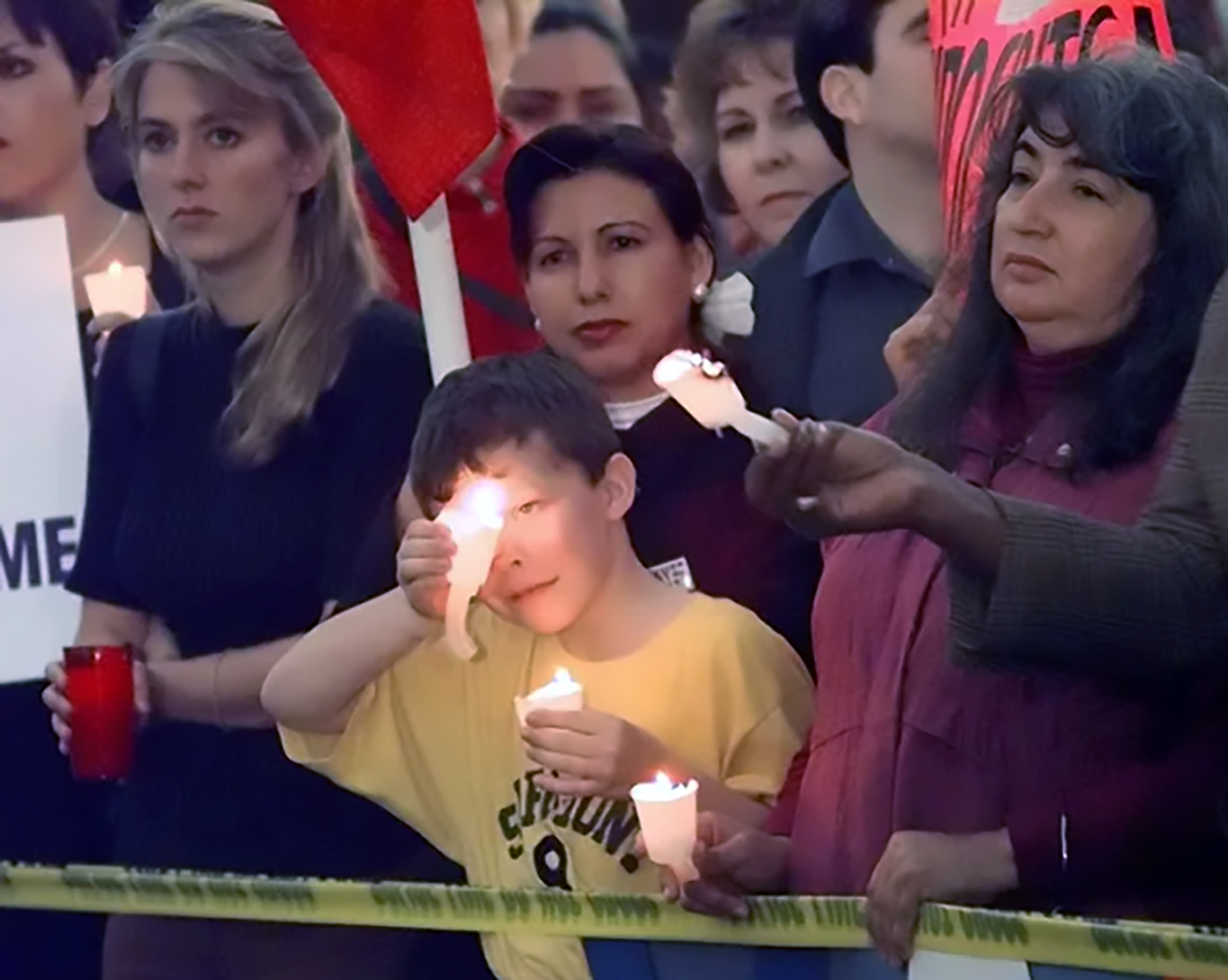 People protesting against the death penalty rallied outside the prison in Gatesville on the night of Karla Faye Tucker's execution in 1998.