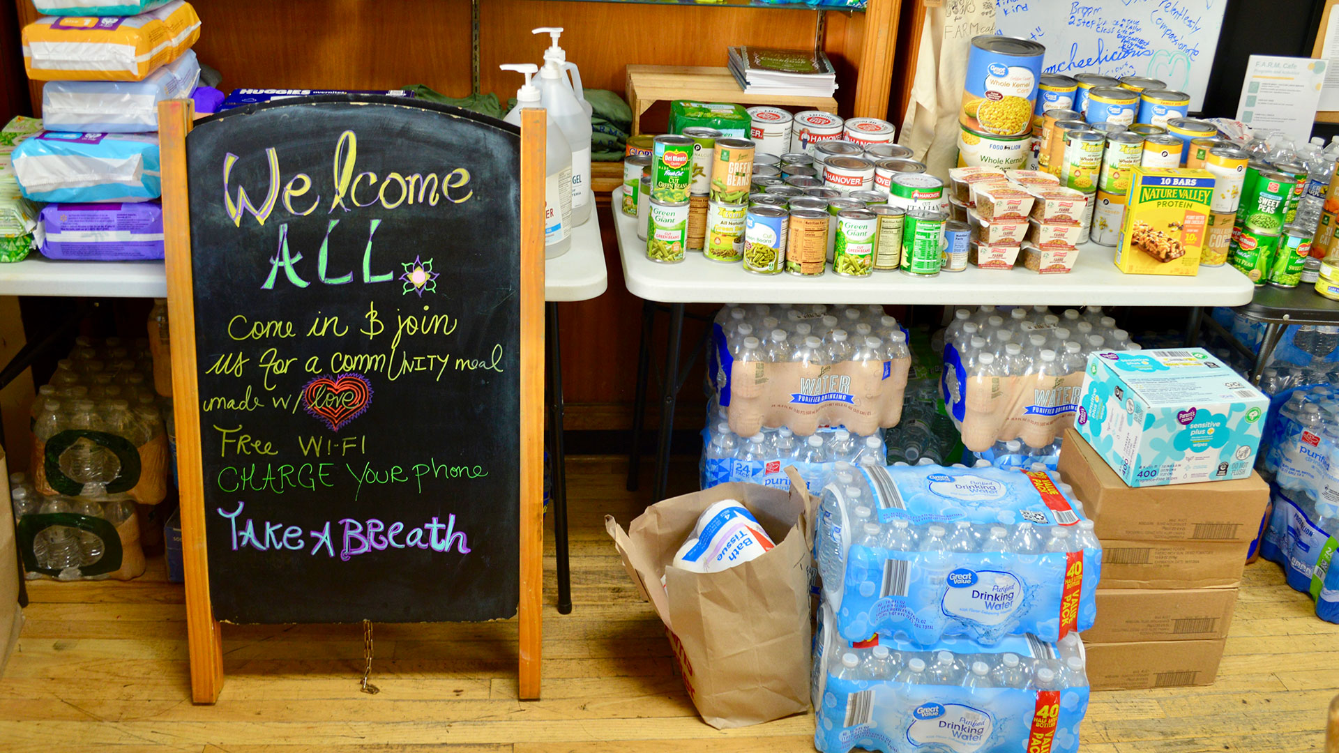 Supplies for those in need at the F.A.R.M. Cafe in downtown Boone