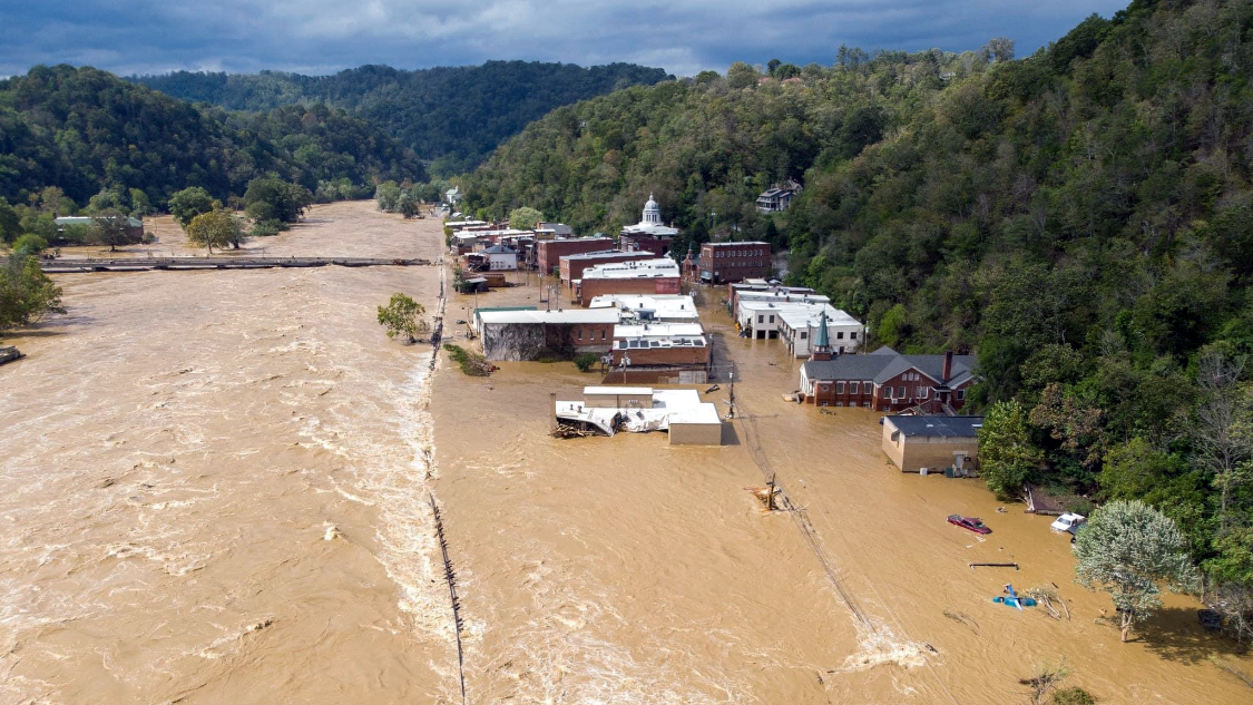 Marshall, North Carolina, subsumed by the French Broad River. (Photograph by Grace Buckner)