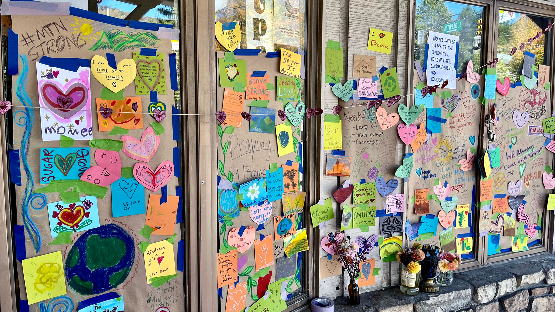 Residents posted messages of support in downtown Boone.